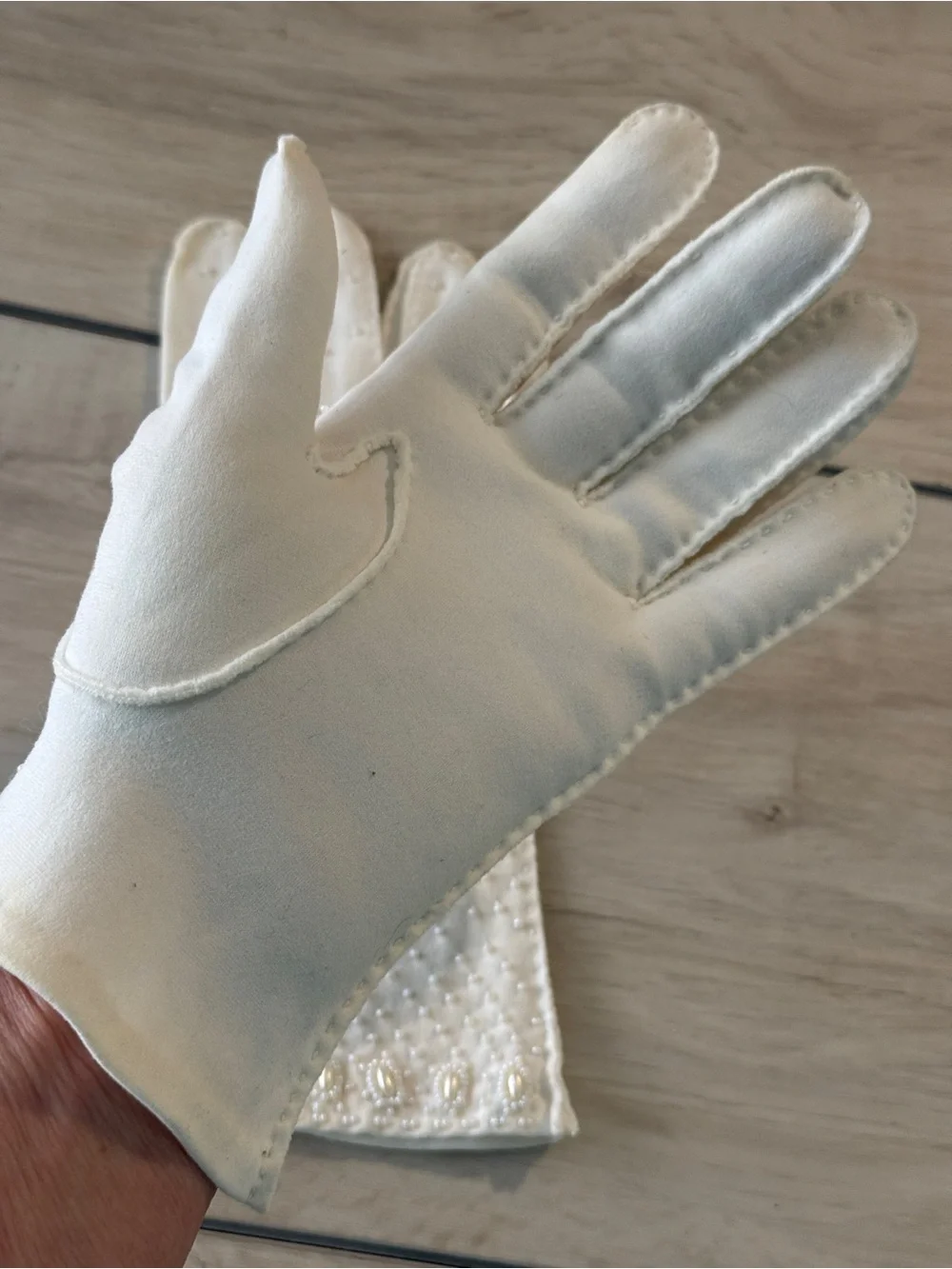 Vintage Mid-Century Ivory Beaded Embroidered Formal Gloves Women's S Delicate